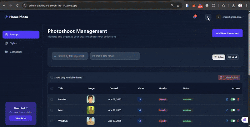 HomePhoto | Photoshoot Management System